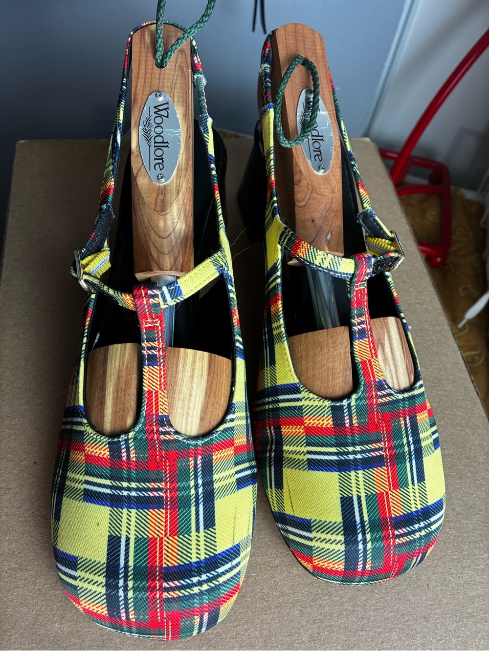 Steve Madden Yellow Plaid T-Strap Mary Jane Clogs